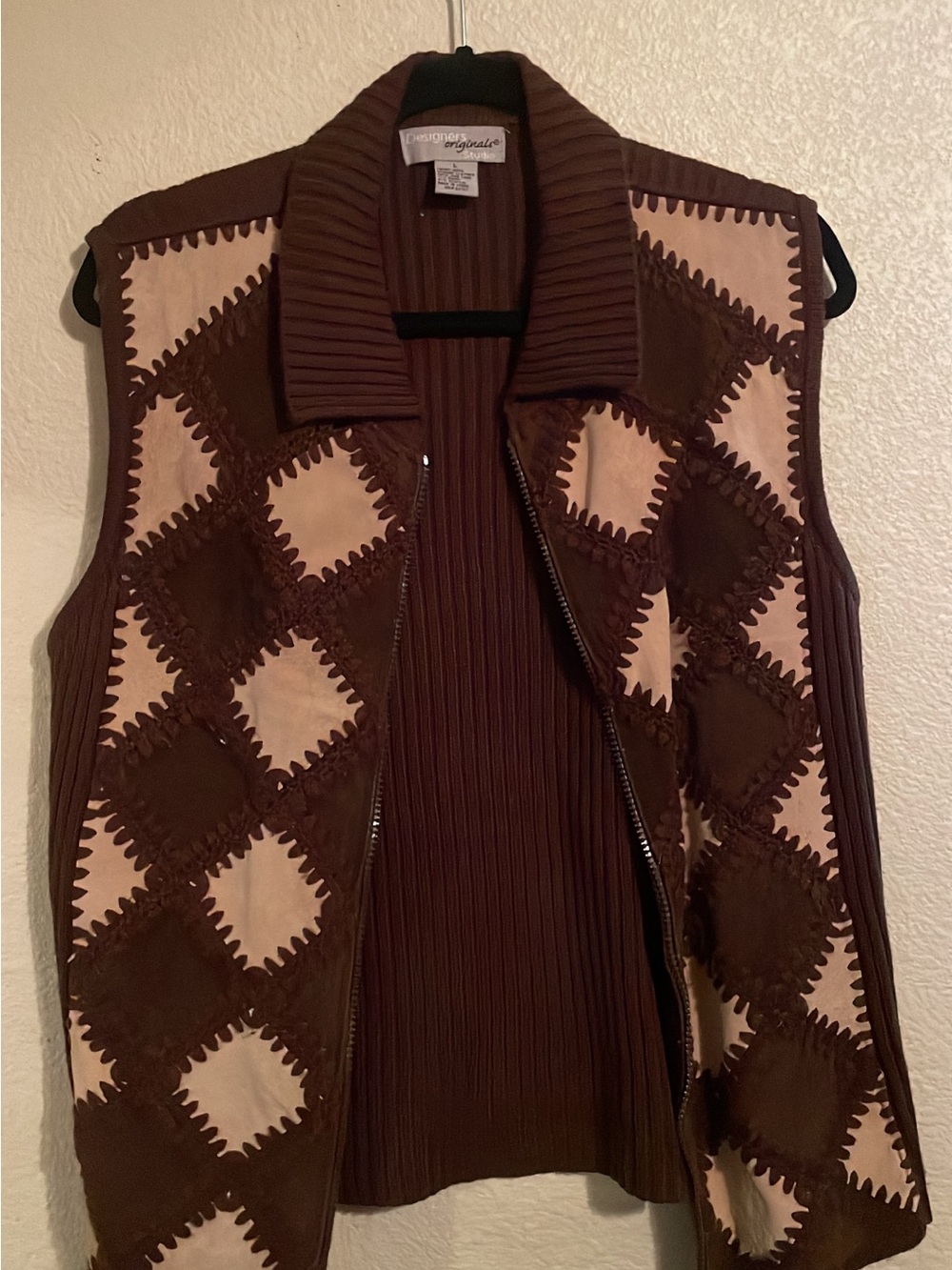 Designers Originals Brown and Cream Patchwork Quilted Vest